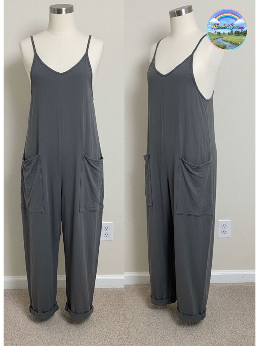 Women's V-Neck Sleeveless Jumpsuit with Pockets Loose Fit